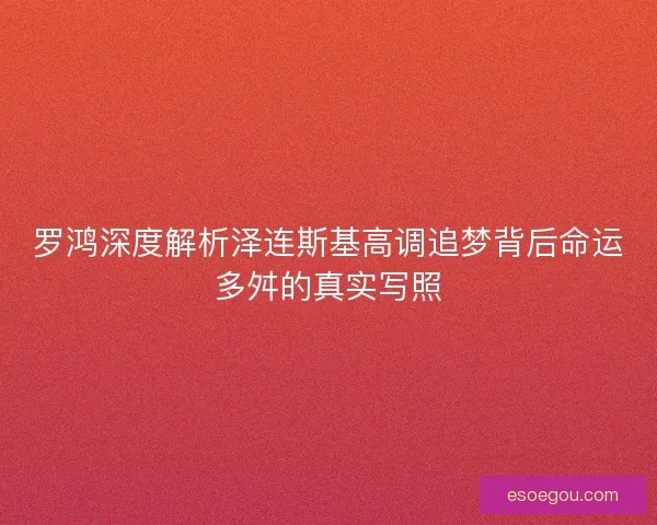 罗鸿深度解析泽连斯基高调追梦背后命运多舛的真实写照