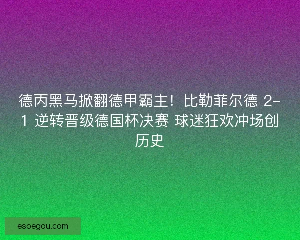 德丙黑马掀翻德甲霸主！比勒菲尔德 2-1 逆转晋级德国杯决赛 球迷狂欢冲场创历史